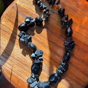 Vintage Black Obsidian Chunky Statement 20” Necklace
